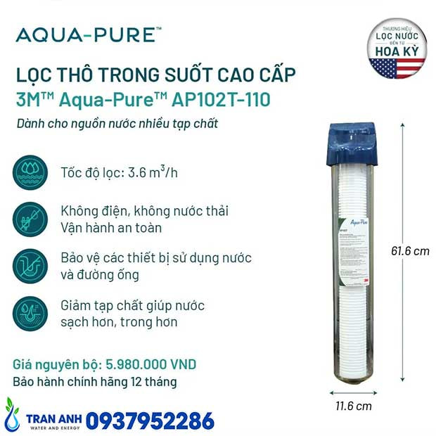 Bộ Lọc Thô 3M™ Aqua-Pure™ AP102T 20 Inch Cao Cấp | Trần Anh