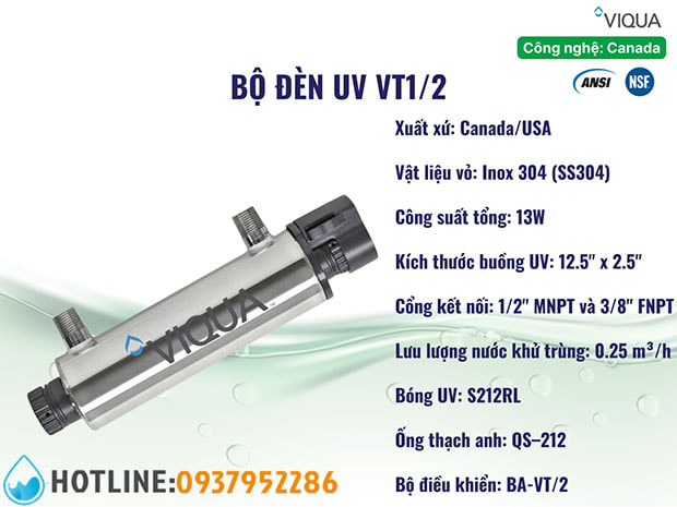 Đèn UV Diệt Khuẩn VIQUA VT1/2 Chính Hãng