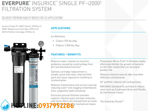 Thumbnail 2: Bộ Lọc Nước Cho Máy Làm Đá Pentair Everpure Insurice Single PF-i20002